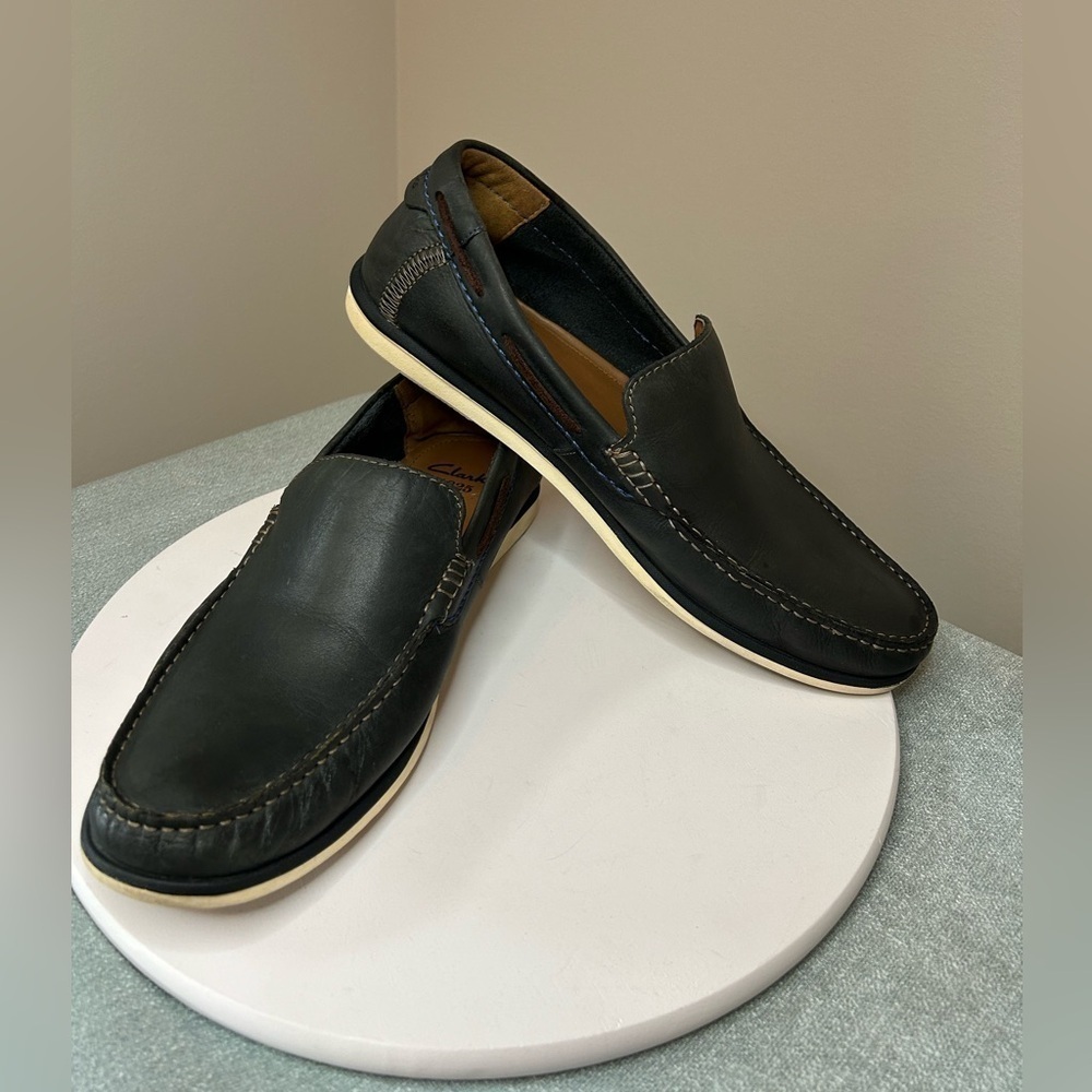 Clarks Kelan Lane Navy Leather Loafers Men’s Size 11 - Picture 8 of 14